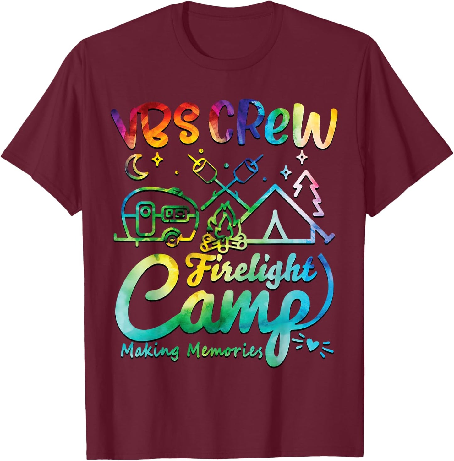 VBS Crew Camp Firelight Vacation Bible School Camping Camper T-Shirt - T-Shirt | Maroon
