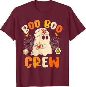 Boo Boo Crew Ghost Halloween Paramedic Nurse RN ER NICU LPN T-Shirt - T-Shirt | Maroon