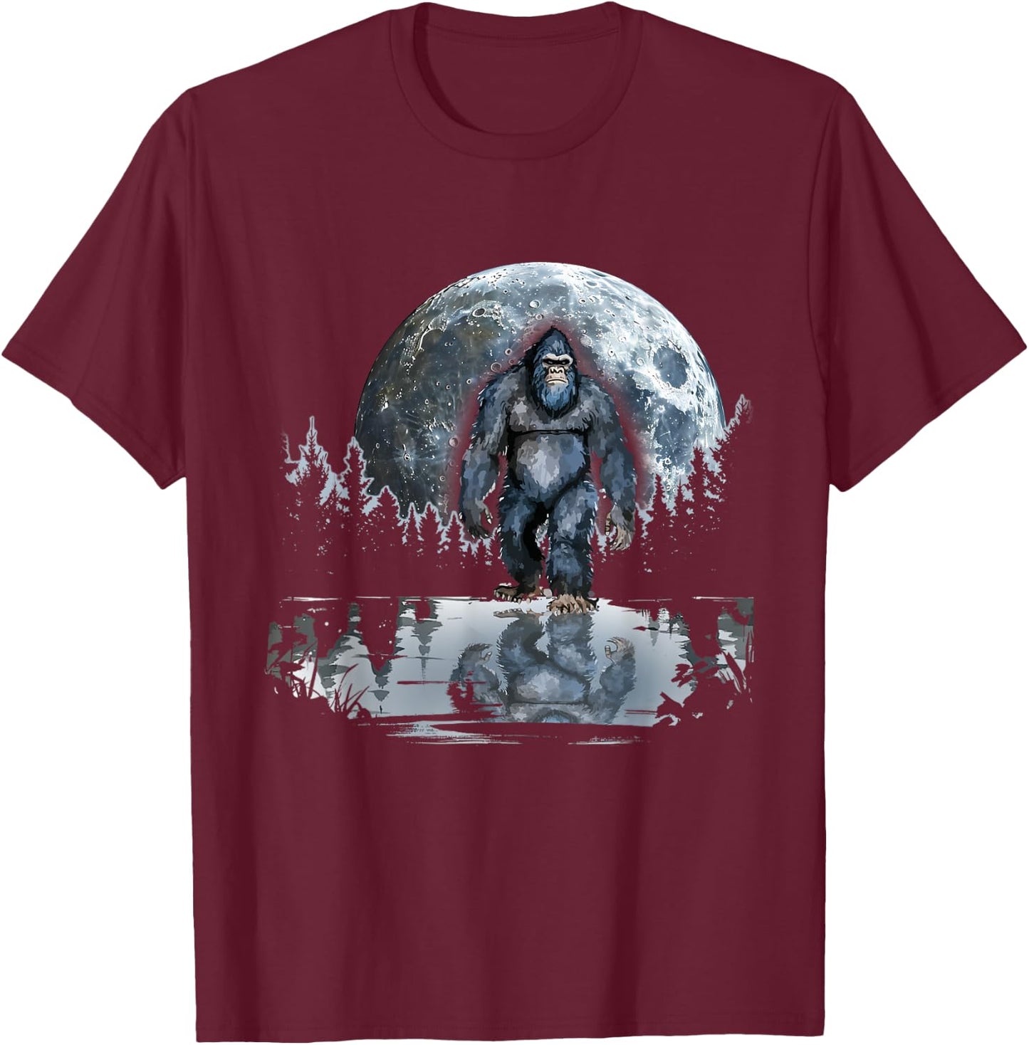 Bigfoot Sasquatch Full Moon In The Forest Women Kids T-Shirt - T-Shirt | Maroon