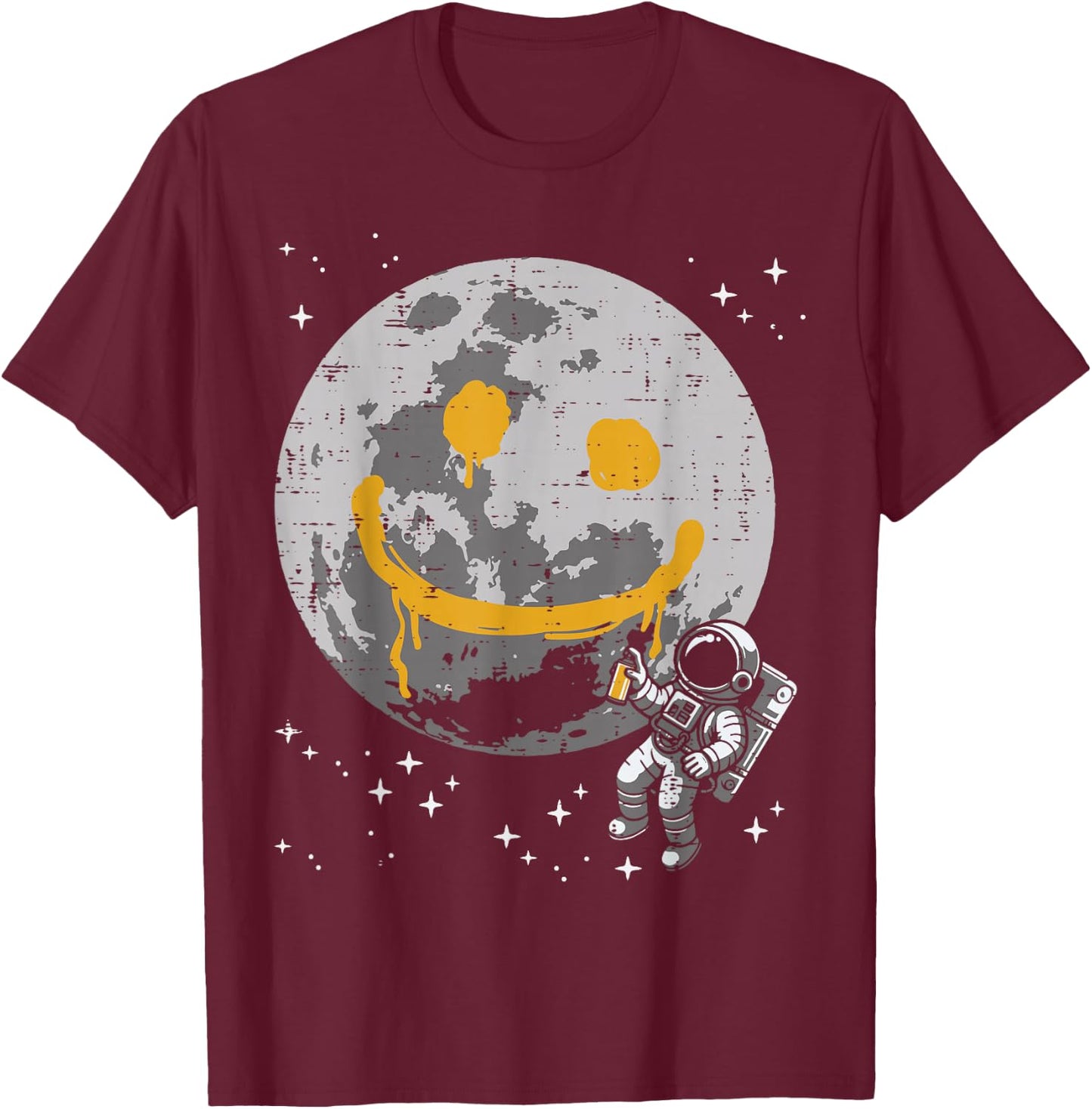 Astronaut Spray Paint Moon Smile Face Space Kids Women Men T-Shirt - T-Shirt | Maroon