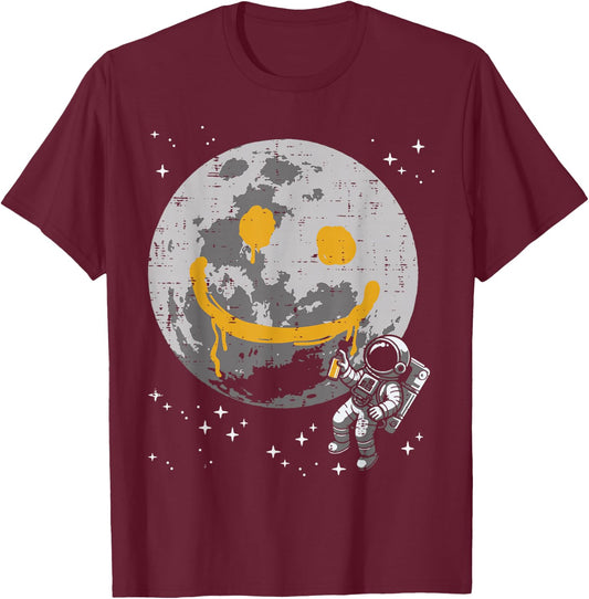 Astronaut Spray Paint Moon Smile Face Space Kids Women Men T-Shirt - T-Shirt | Maroon