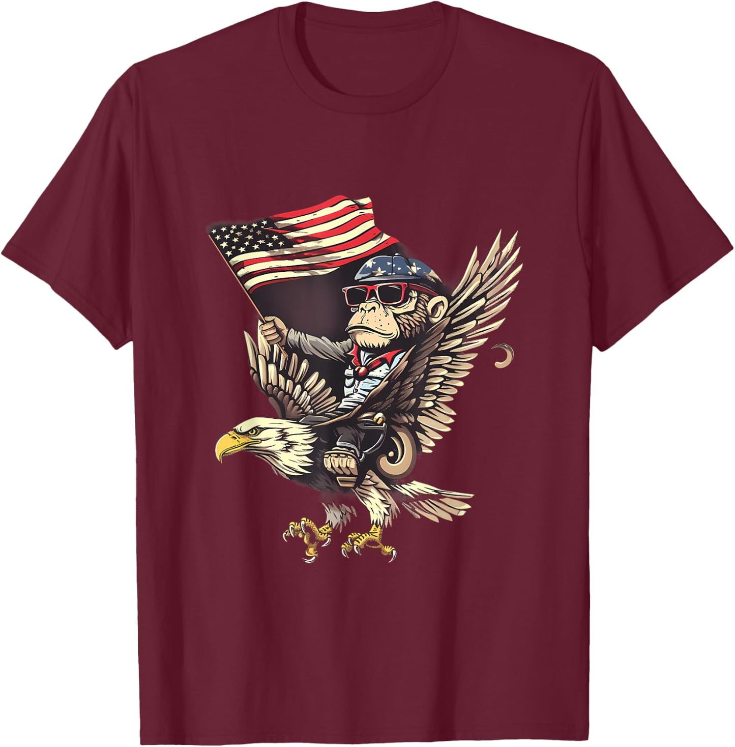 4th Of July Monkey Bald Eagle USA Fourth Of July America T-Shirt - T-Shirt | Maroon