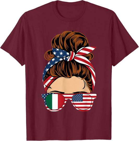American Italian Patriot Flag Women Girl Italy Grown T-Shirt - T-Shirt | Maroon