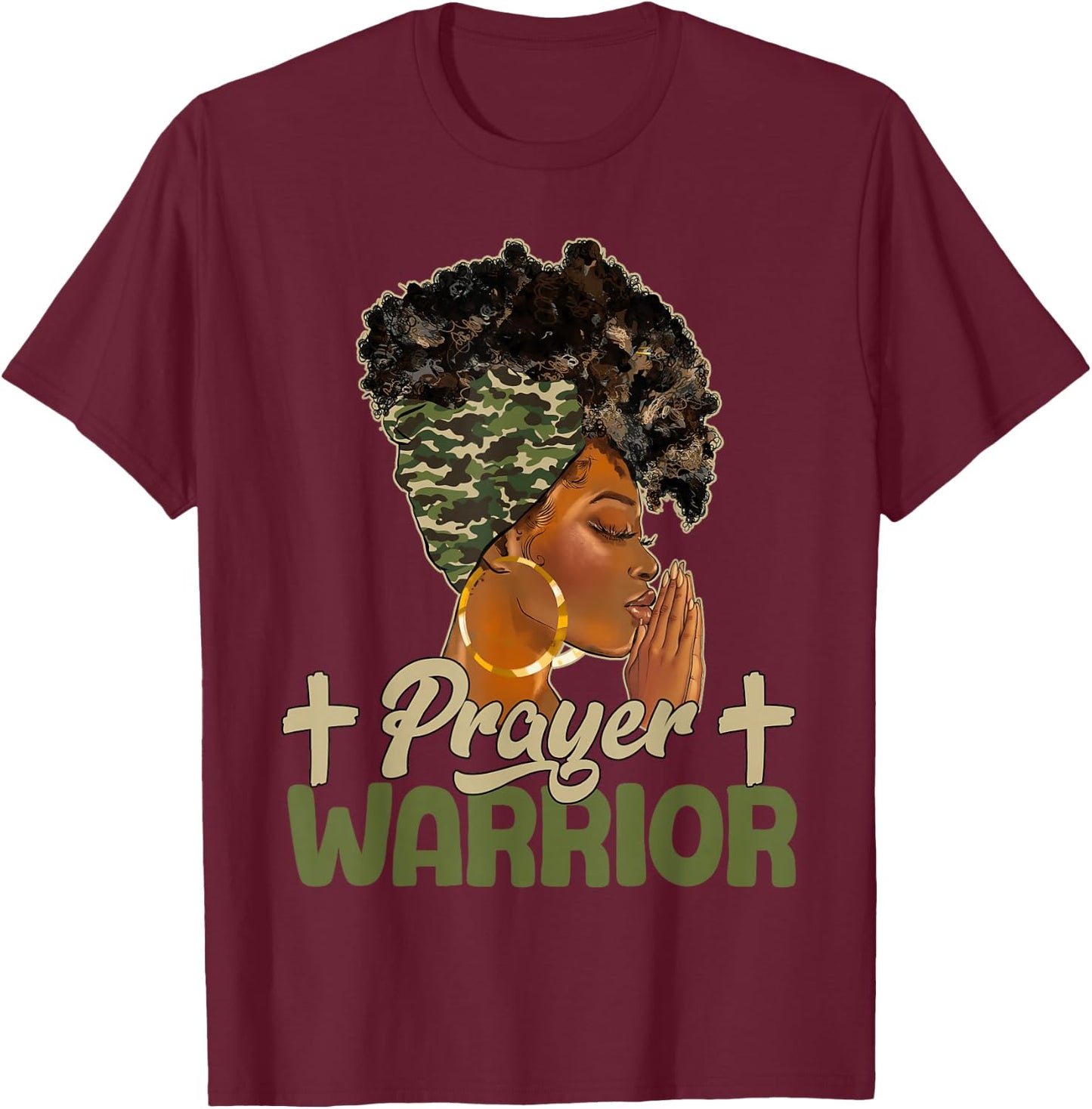 Praying Black Woman Afro Christian Sayings Prayer Warrior T-Shirt - T-Shirt | Maroon