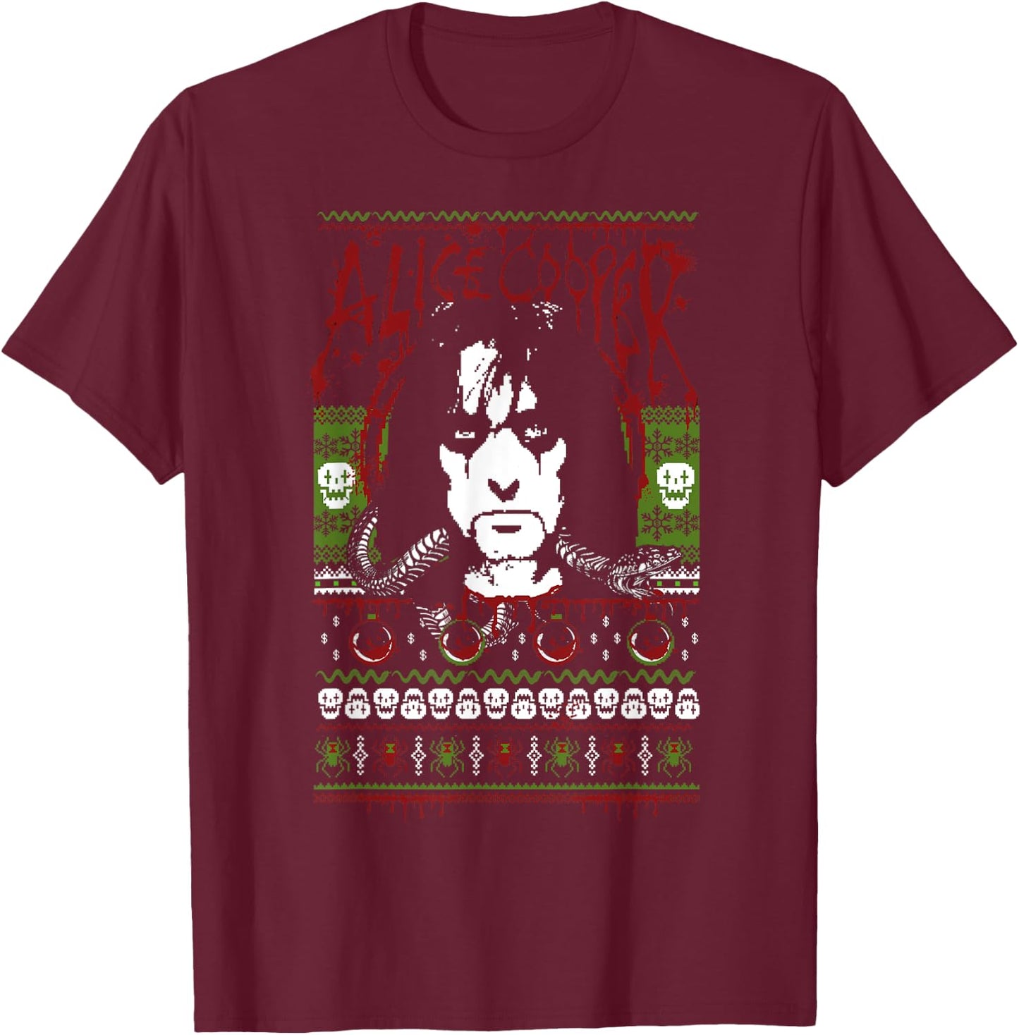 Alice Cooper – Ugly Christmas Sweater T-Shirt - T-Shirt | Maroon