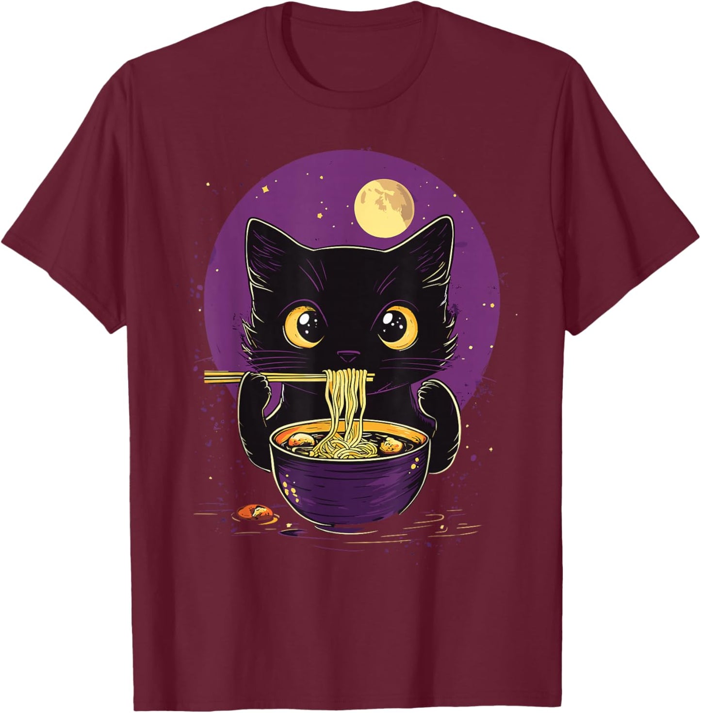 Cat Ramen Japanese Funny Graphic Kawaii Cat Anime T-Shirt - T-Shirt | Maroon