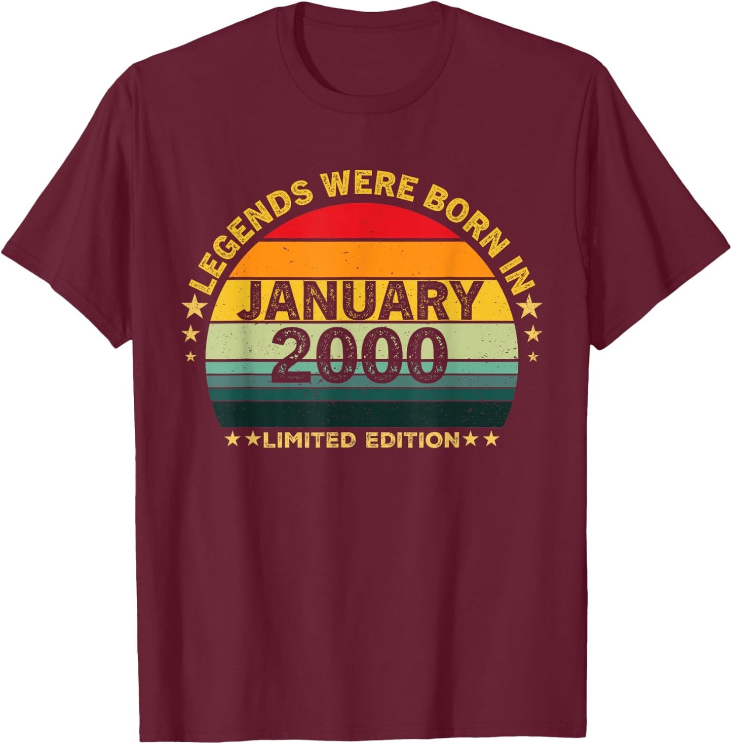 Vintage 26th Birthday Legends were Born in January 2000 T-Shirt - T-Shirt | Maroon