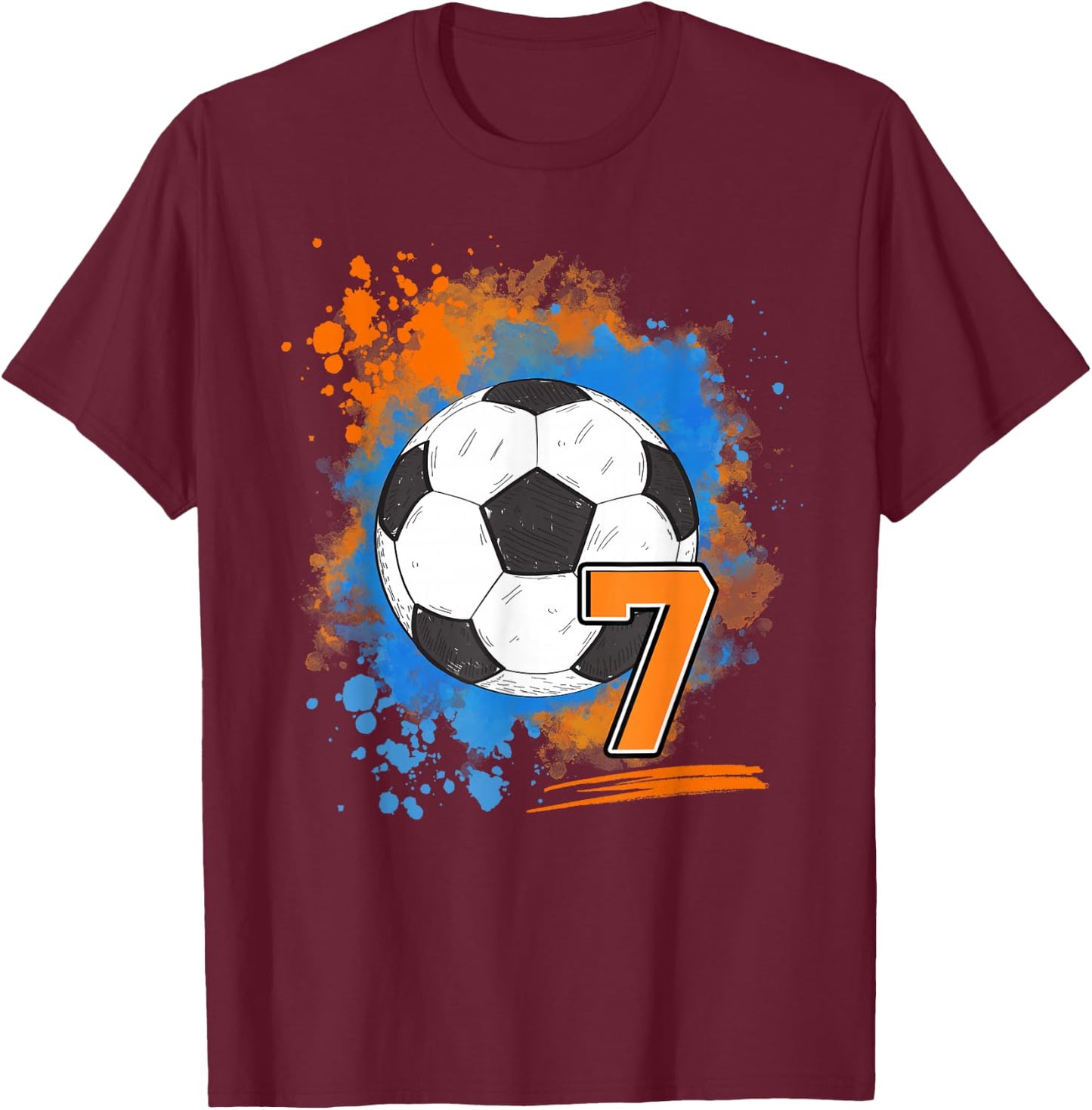 7th Birthday 7 Years Old Soccer Ball T-Shirt - T-Shirt | Maroon