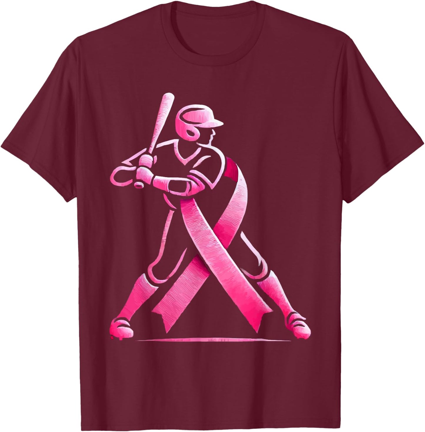 Baseball Breast Cancer Awareness Month Pink Ribbon T-Shirt - T-Shirt | Maroon