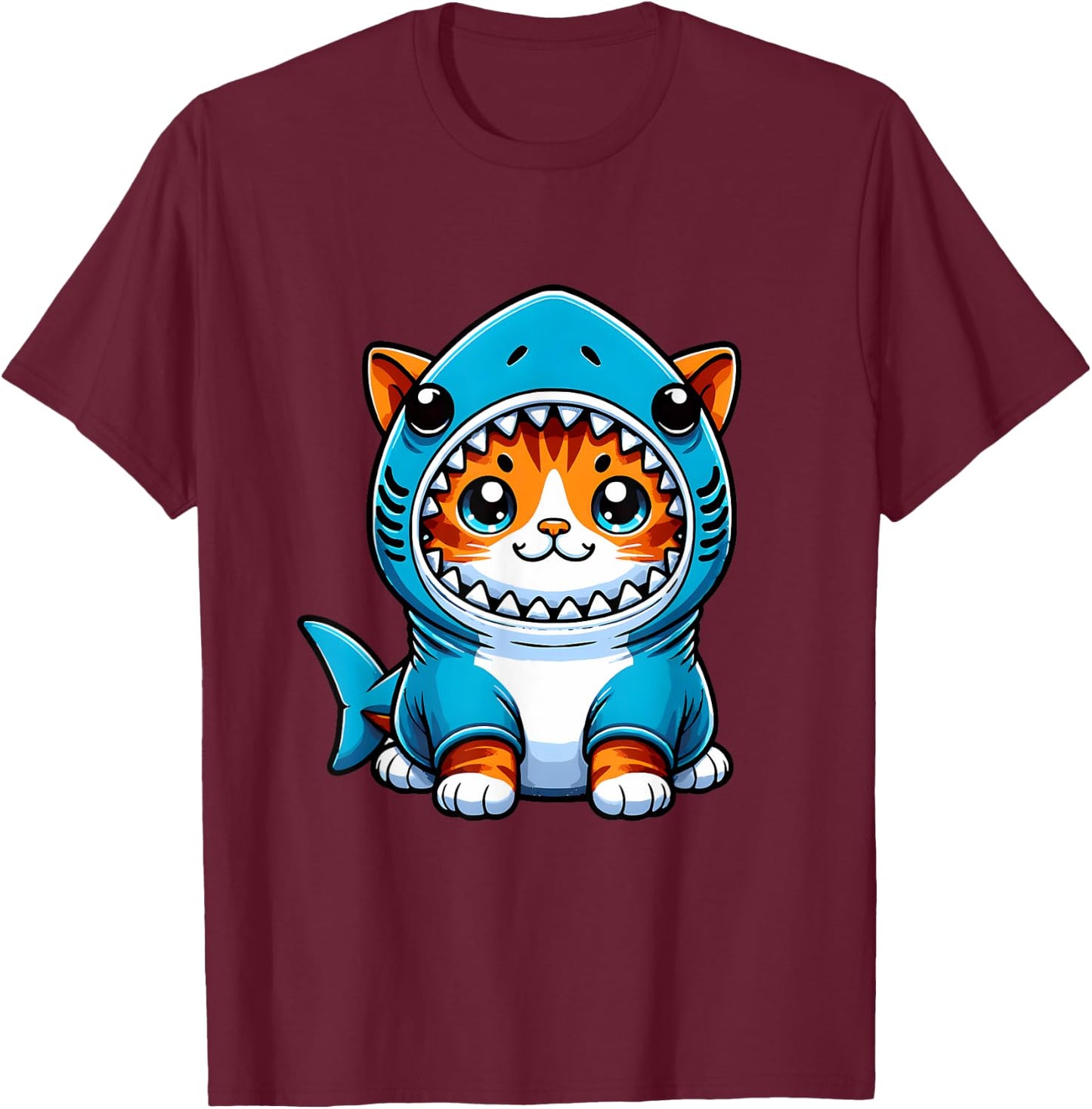 Funny Cute Cat in a Shark Costume Kawaii Neko Kids T-Shirt - T-Shirt | Maroon