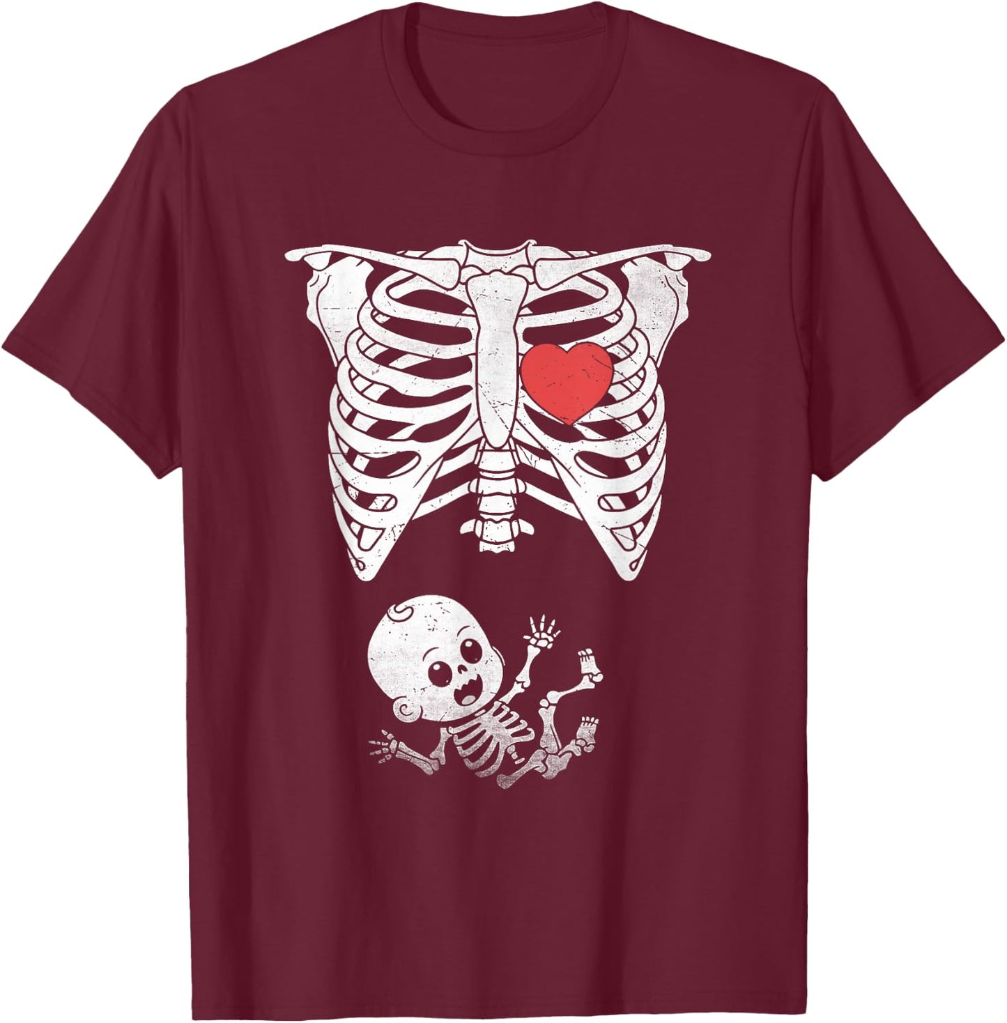 Skeleton Pregnancy Announcement XRay Halloween Moms T-Shirt - T-Shirt | Maroon