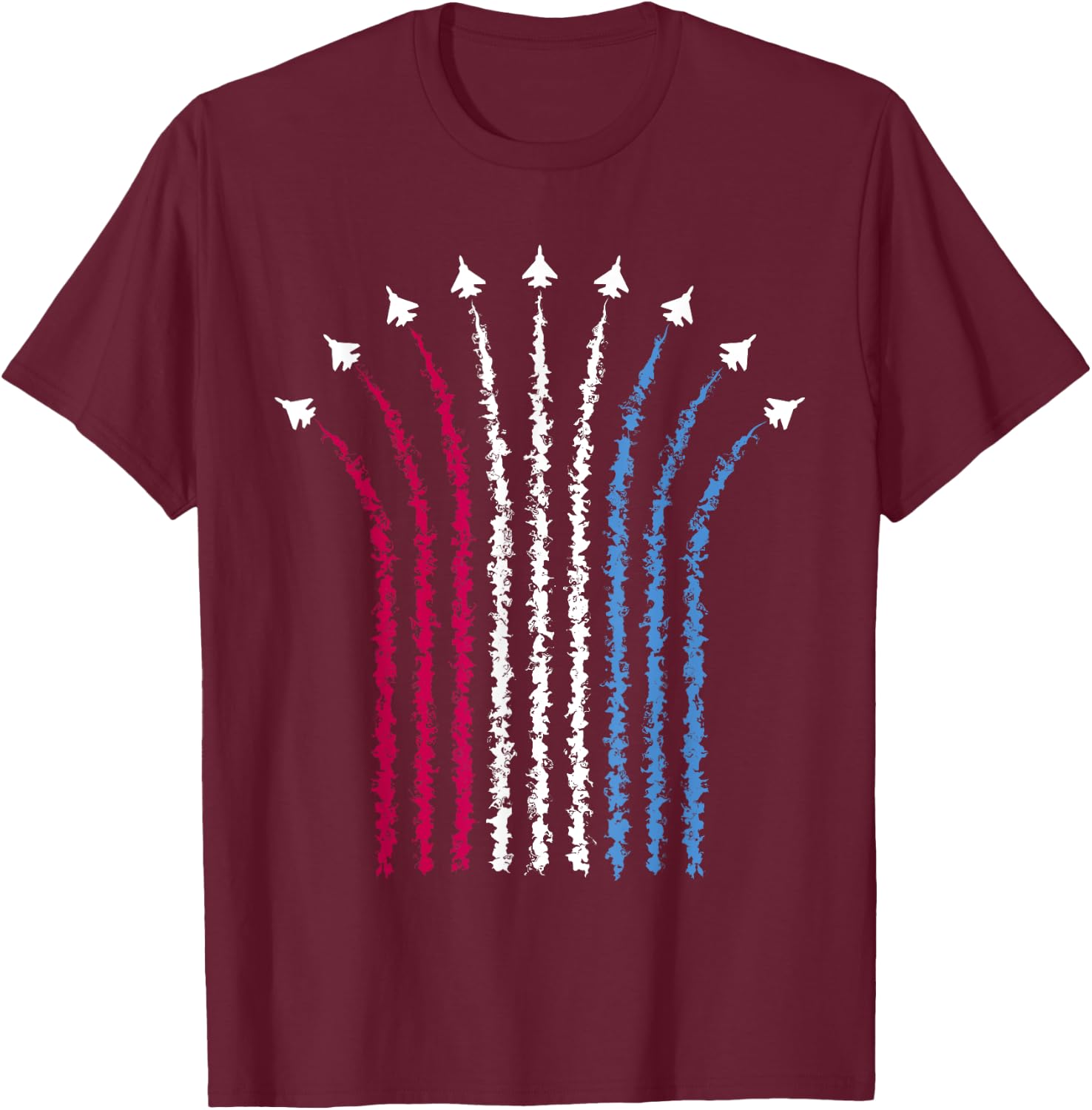 Patriotic USA American Red White Blue Flag Jets 4th of July T-Shirt - T-Shirt | Maroon