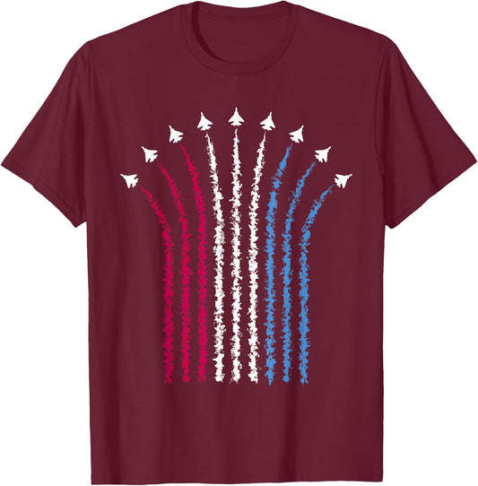 Patriotic USA American Red White Blue Flag Jets 4th of July T-Shirt - T-Shirt | Maroon