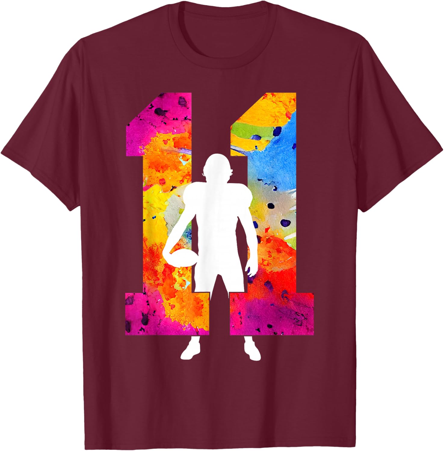 Number 11 Years Football 11th Birthday T-Shirt - T-Shirt | Maroon
