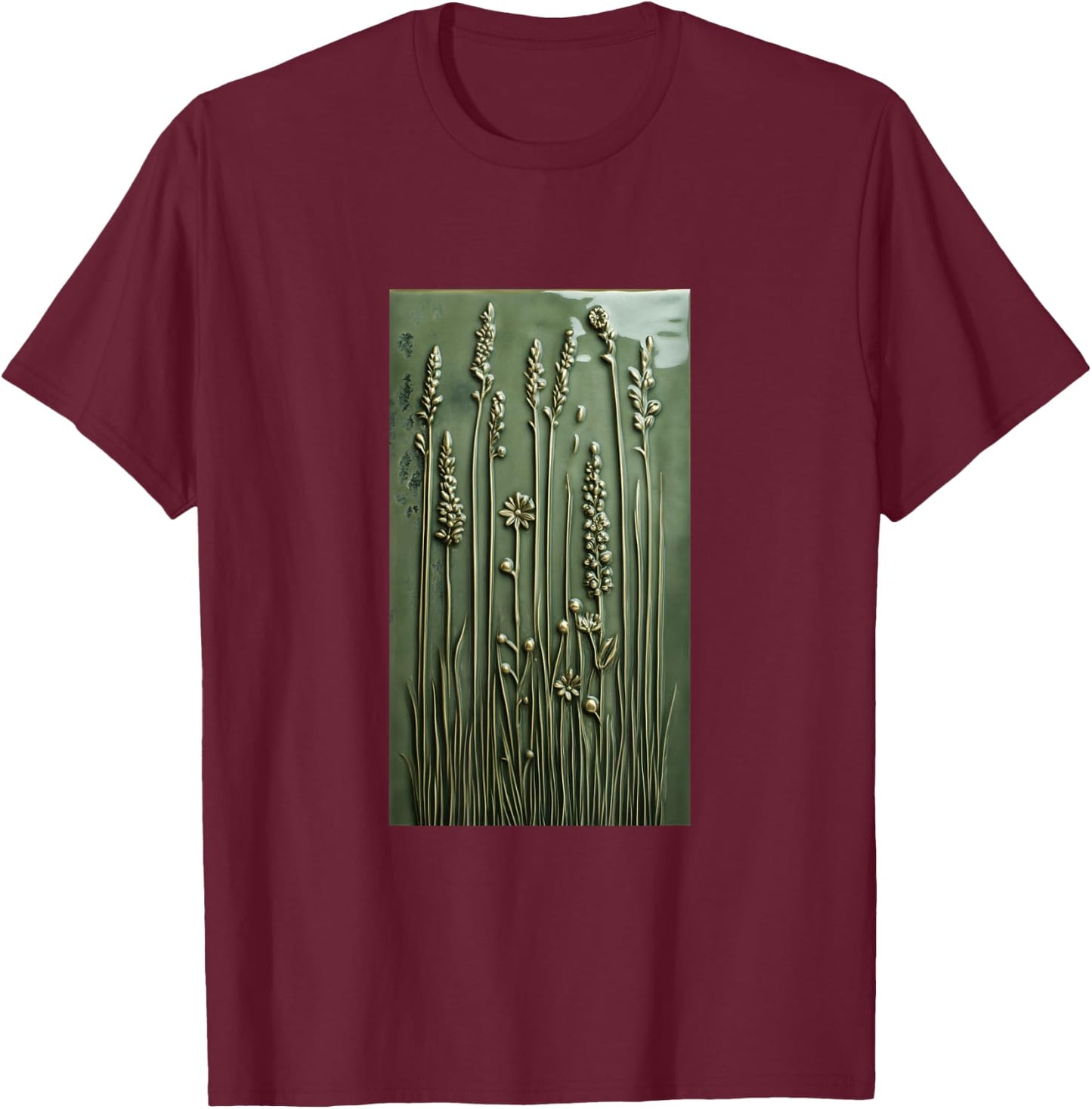 Vibrant Mosaic Tiles Floral Botanical Floral T-Shirt - T-Shirt | Maroon