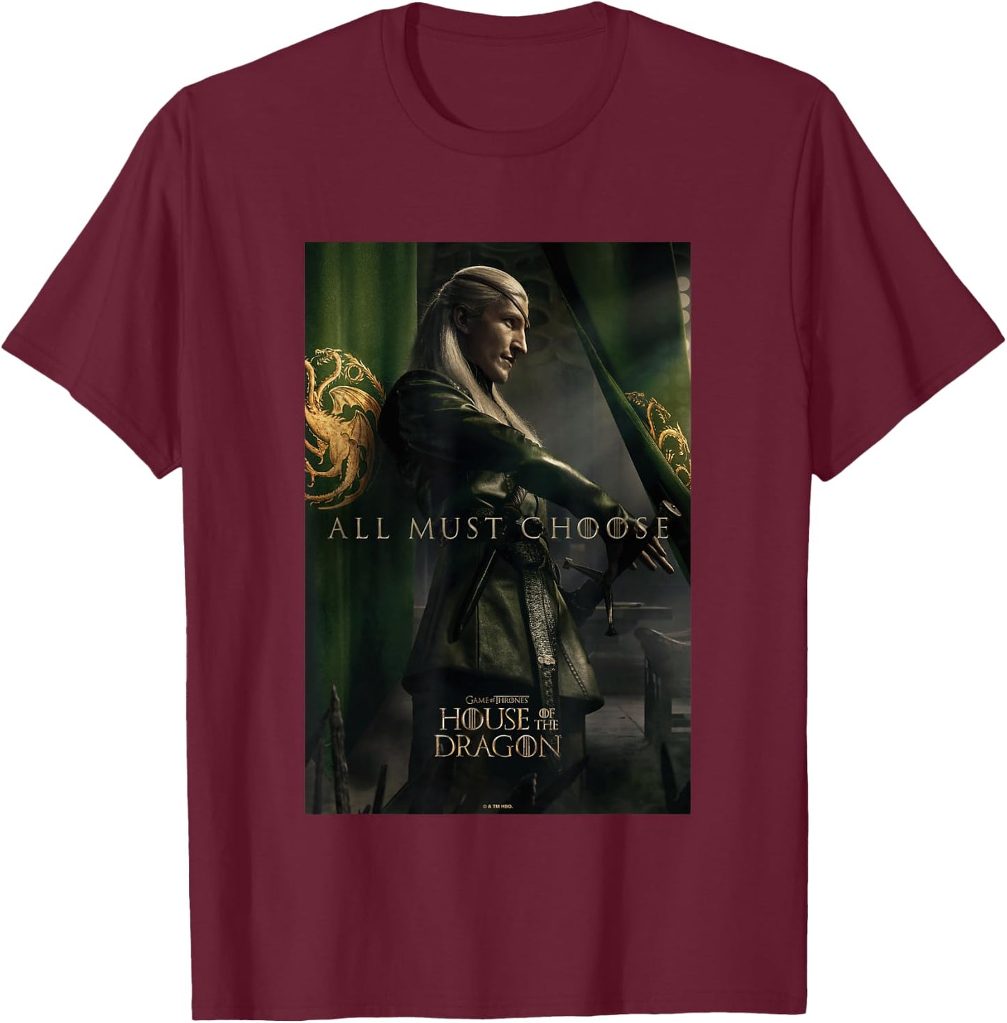 House of the Dragon All Must Choose Aemond Targaryen Vintage T-Shirt - T-Shirt | Maroon