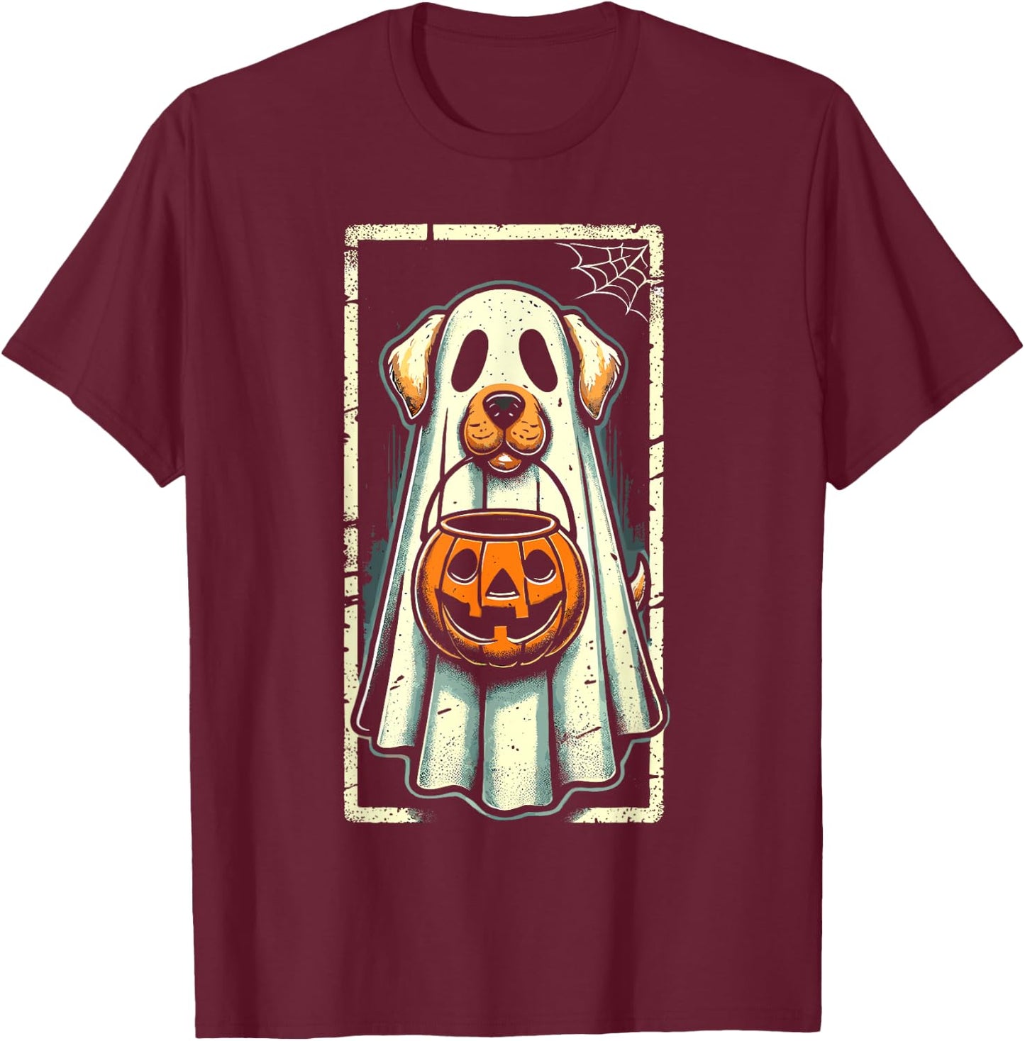 Cute Ghost Dog Men Women Kids Halloween Funny Ghost T-Shirt - T-Shirt | Maroon