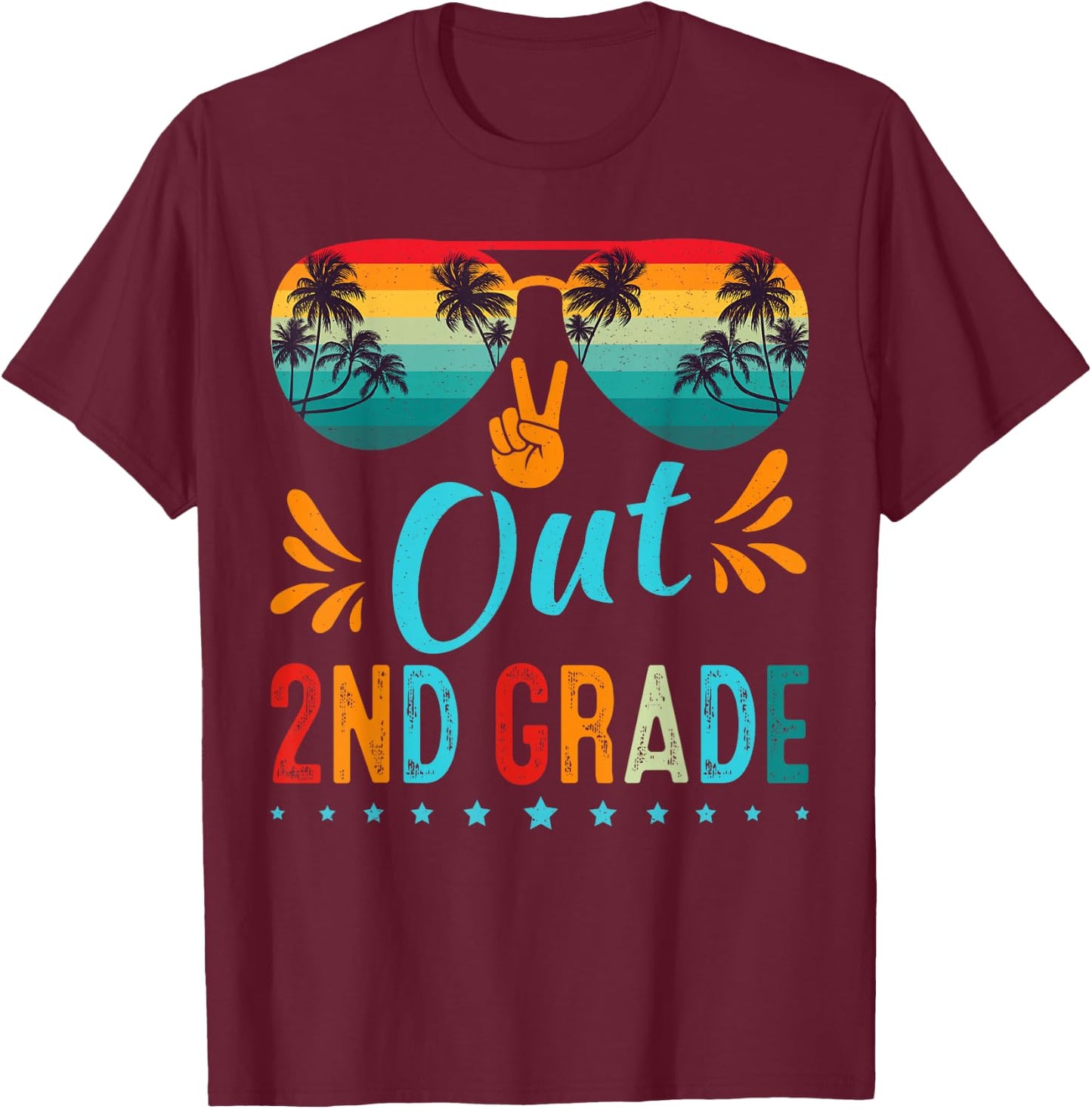 Last Day Of School Peace Out 2nd Grade Retro Graduation T-Shirt - T-Shirt | Maroon