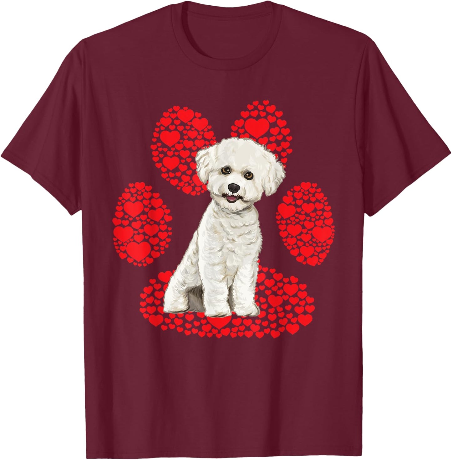 Bichons Frise Valentines Day Dog Love Paw T-Shirt - T-Shirt | Maroon