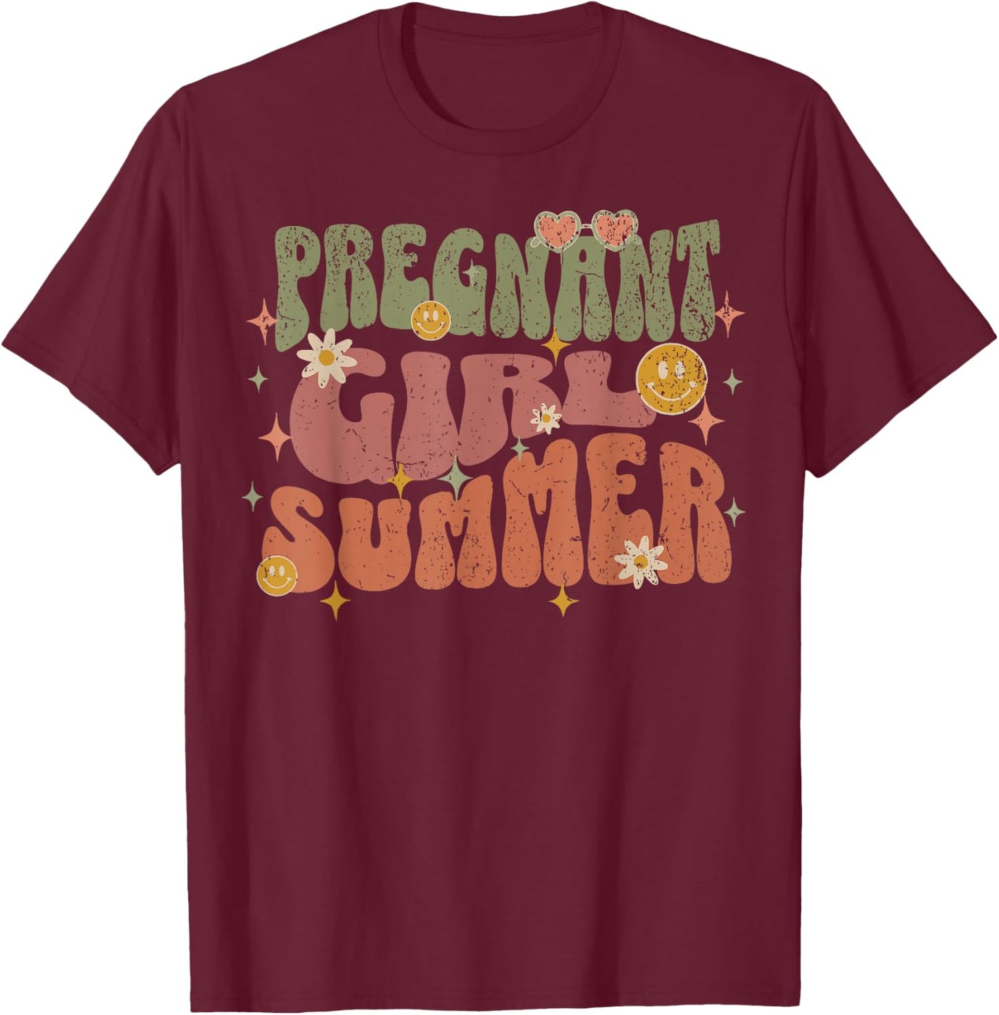 Pregnant Girl Summer, Pregnancy Announcement T-Shirt - T-Shirt | Maroon
