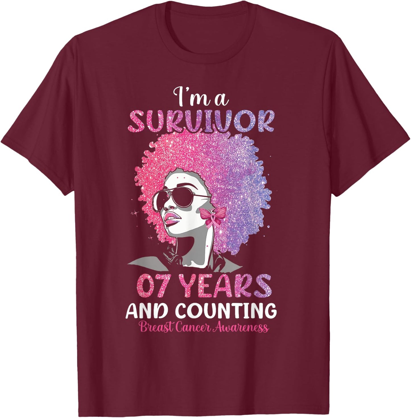 I'm Survivor 7 Years and Counting Breast Cancer Awareness T-Shirt - T-Shirt | Maroon