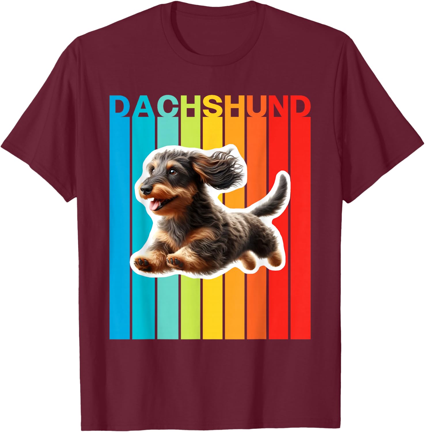 Colorful Wirehaired Dachshund T-Shirt - T-Shirt | Maroon