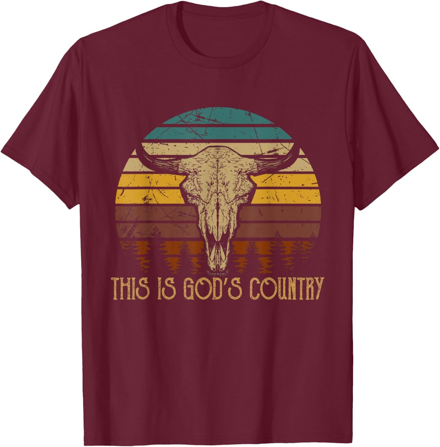 This Is God's Music Country Outfit Bull Skulls Western Howdy T-Shirt - T-Shirt | Maroon