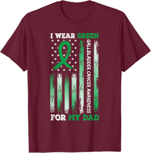I Wear Green For My Dad USA Flag Ribbon Gallbladder Cancer T-Shirt - T-Shirt | Maroon