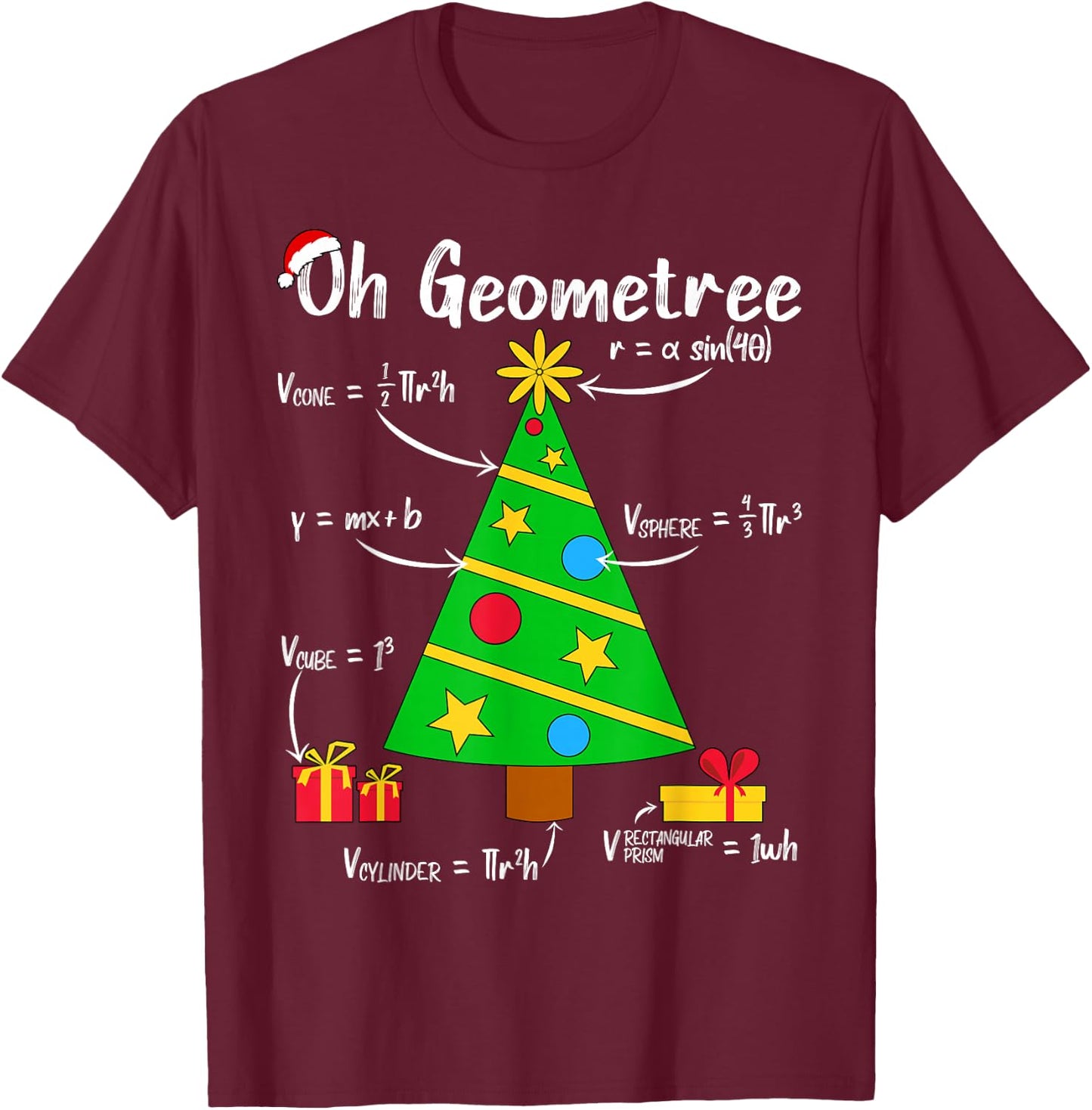 Oh Geometree Funny Christmas Tree Geometry Math Teacher Women Kids T-Shirt - T-Shirt | Maroon