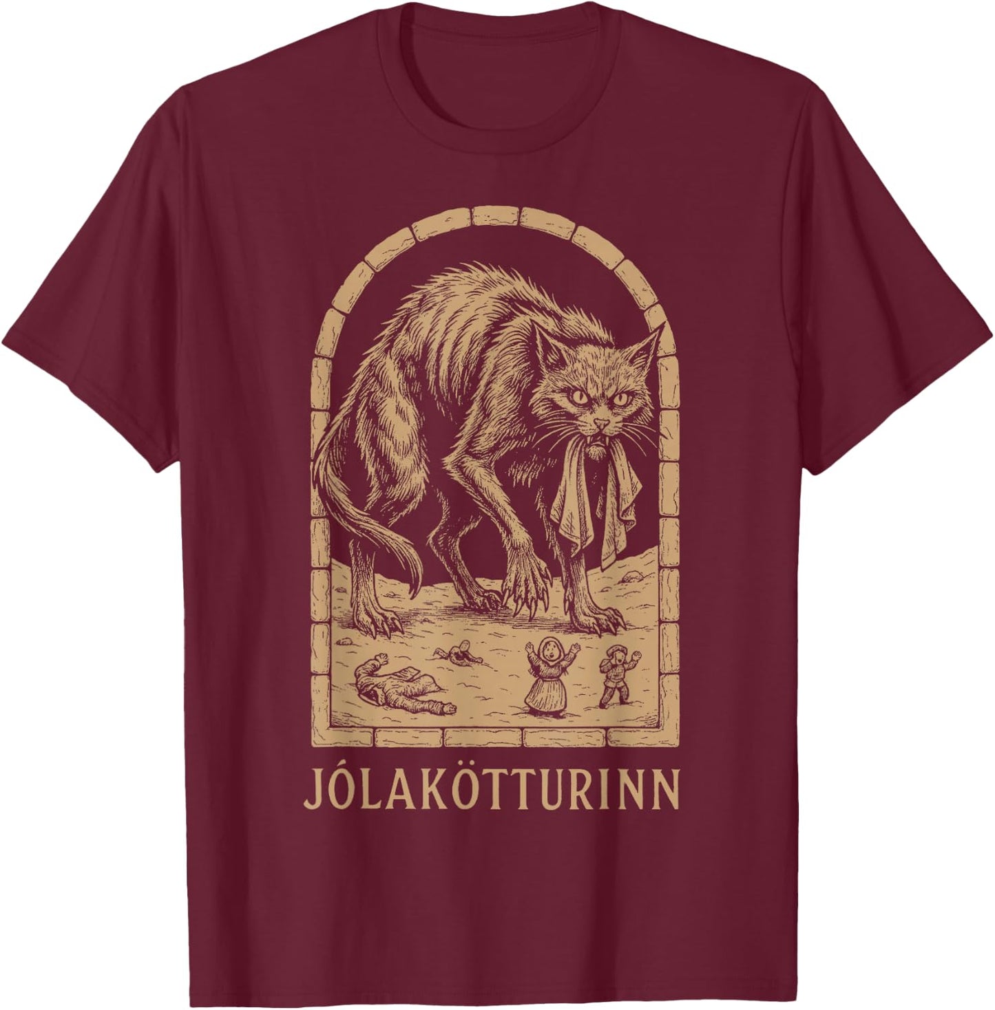 Yule Cat - Jolakotturinn - Icelandic Christmas Cat T-Shirt - T-Shirt | Maroon