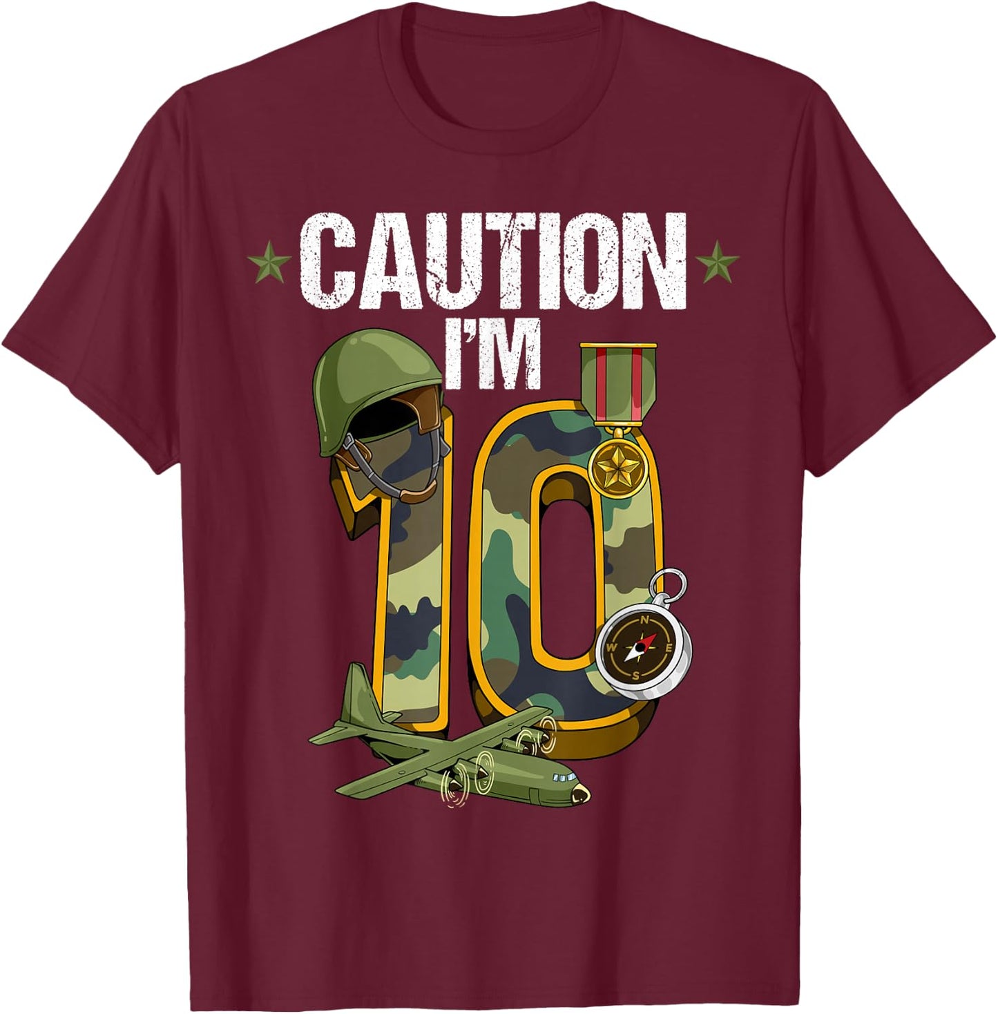 10th Birthday Army T-Shirt - T-Shirt | Maroon