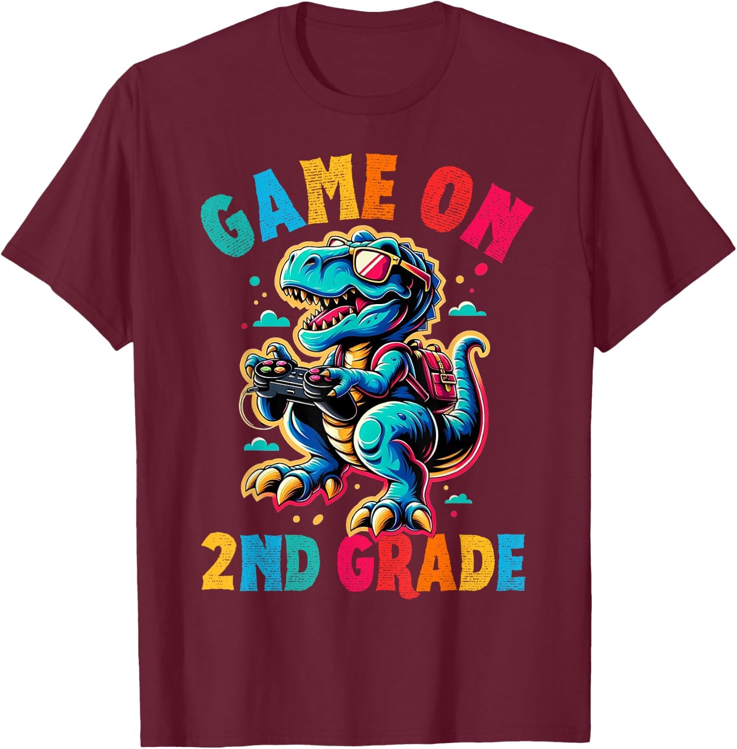 Dinosaur video games back to School 2nd grade boys Game on T-Shirt - T-Shirt | Maroon