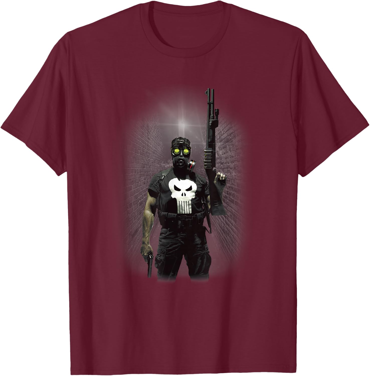 Marvel Comics Punisher Dark Alley Portrait Small T-Shirt - T-Shirt | Maroon