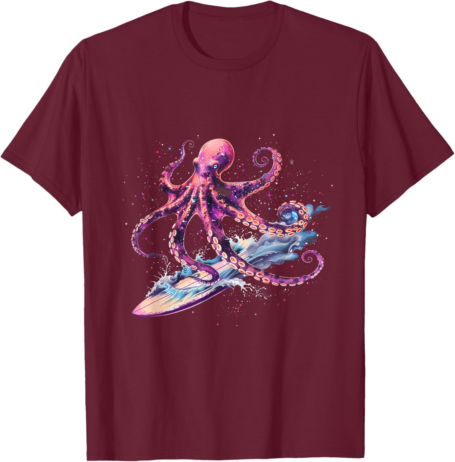 Cthulhu Surfing Octopus Lover Sea Monster Ocean Sea Animal T-Shirt - T-Shirt | Maroon