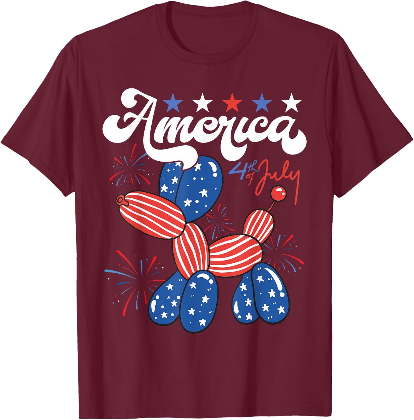 Funny Balloon Dog Fourth of July Patriotic American USA Flag T-Shirt - T-Shirt | Maroon