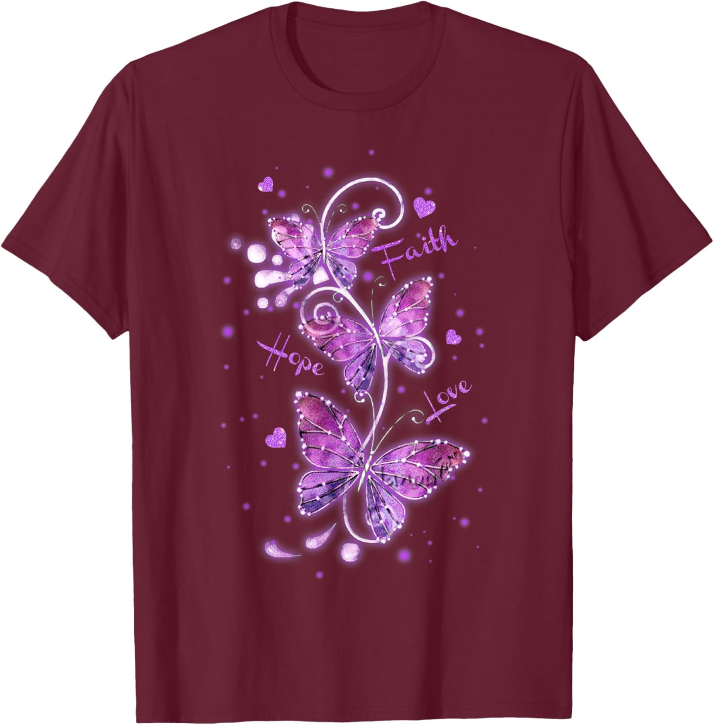 Butterfly Faith Hope Love Butterfly Lovers Insects T-Shirt - T-Shirt | Maroon