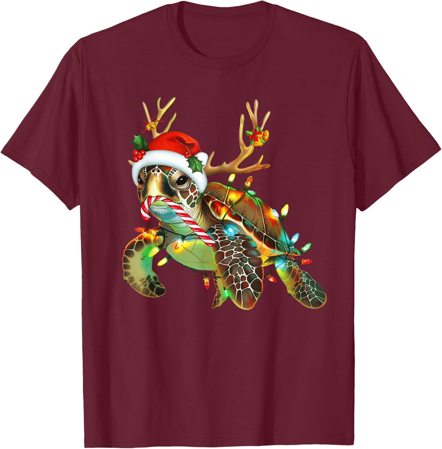 Sea Turtle Christmas Lights Santa Hat Merry Christmas 2024 T-Shirt - T-Shirt | Maroon