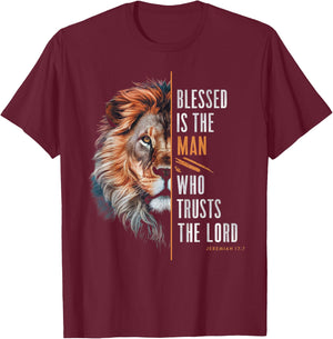 Blessed Christian God Jesus Faith Bible Verse Jeremiah Lion T-Shirt - T-Shirt | Maroon
