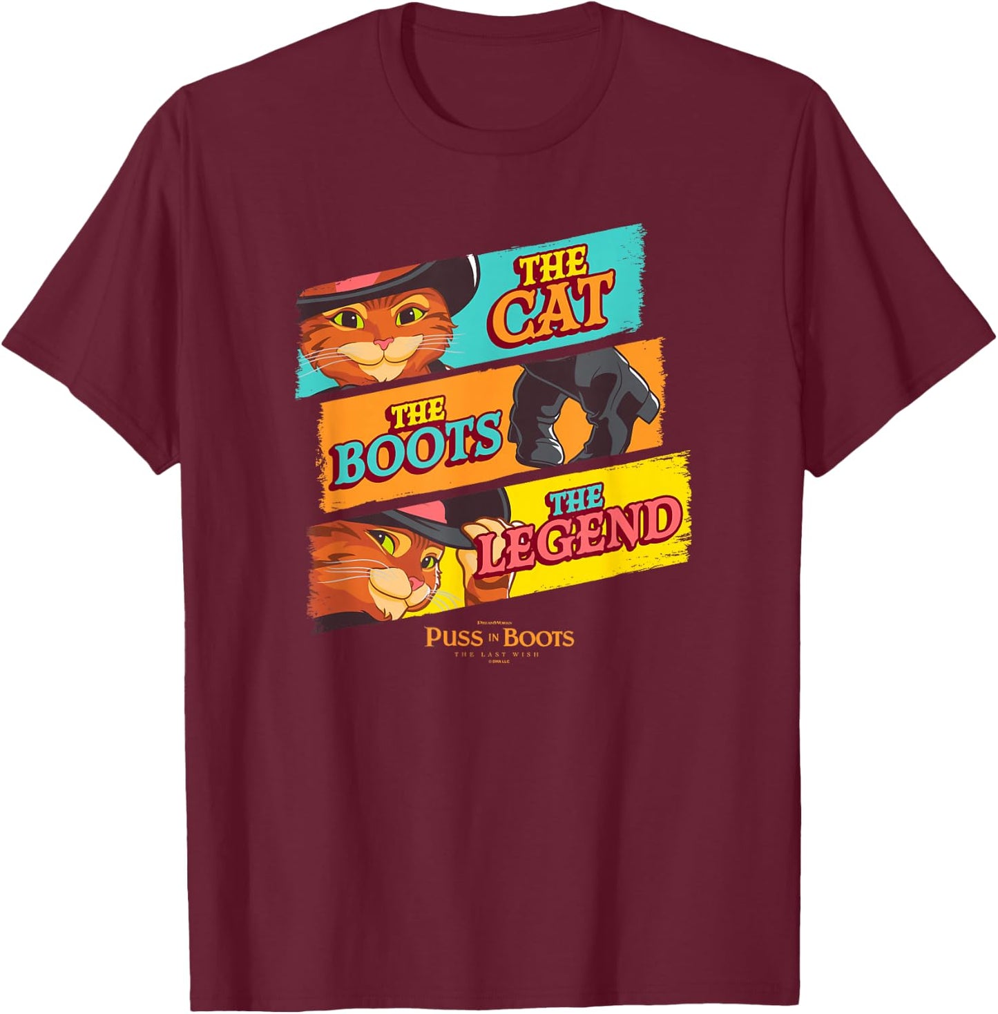 DreamWorks Puss In Boots: The Last Wish Logo Panels T-Shirt - T-Shirt | Maroon