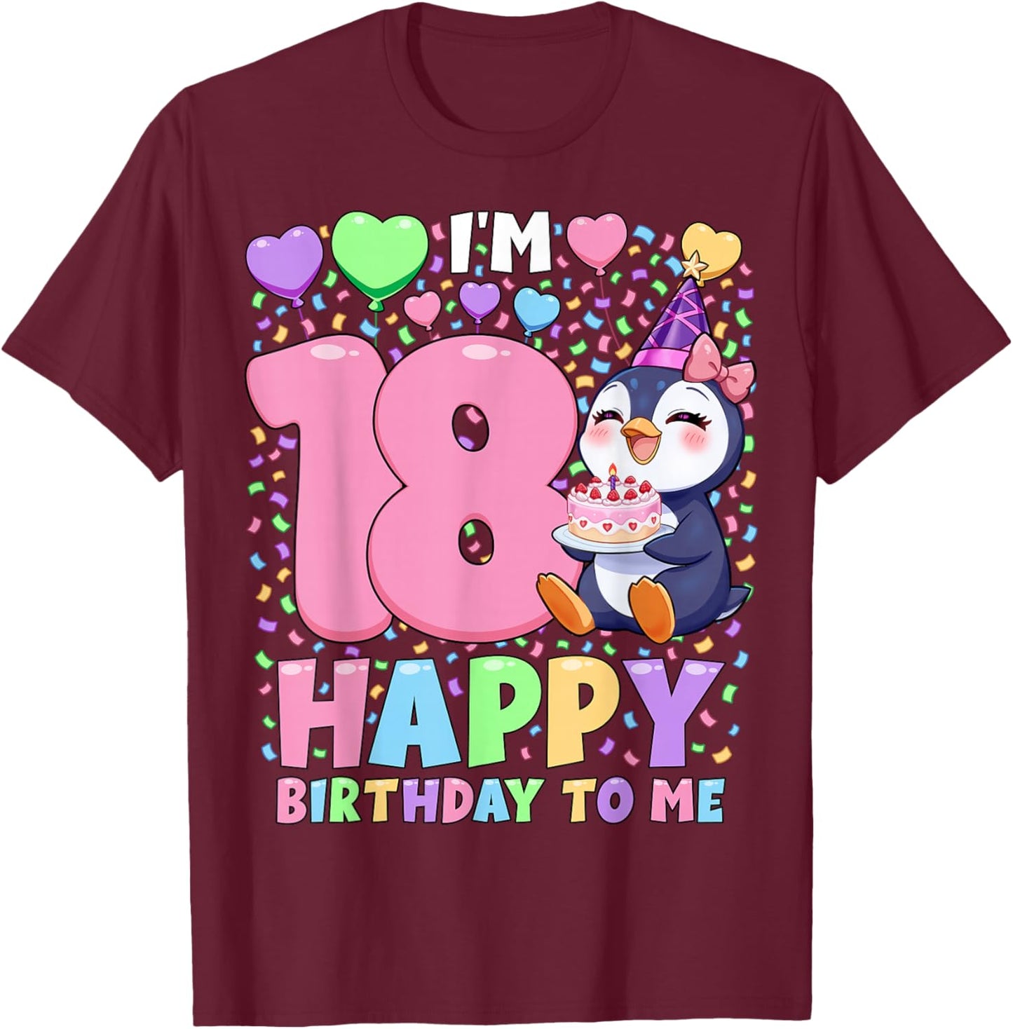 Penguin Birthday Party Shirt | Girls 18th Birthday Penguin T-Shirt - T-Shirt | Maroon