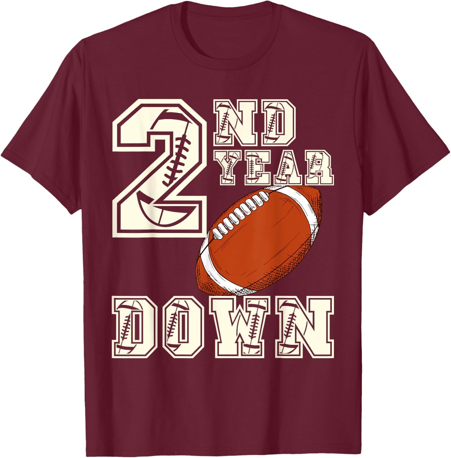 Kids 2nd Year Football Fun for Birthday Boys Touchdown T-Shirt - T-Shirt | Maroon