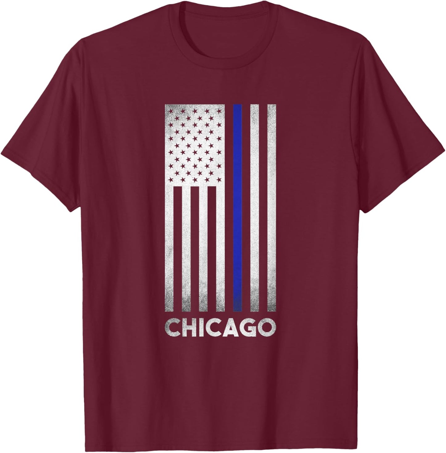 Chicago Police Dept Thin Blue Line Flag CPD T-Shirt - T-Shirt | Maroon