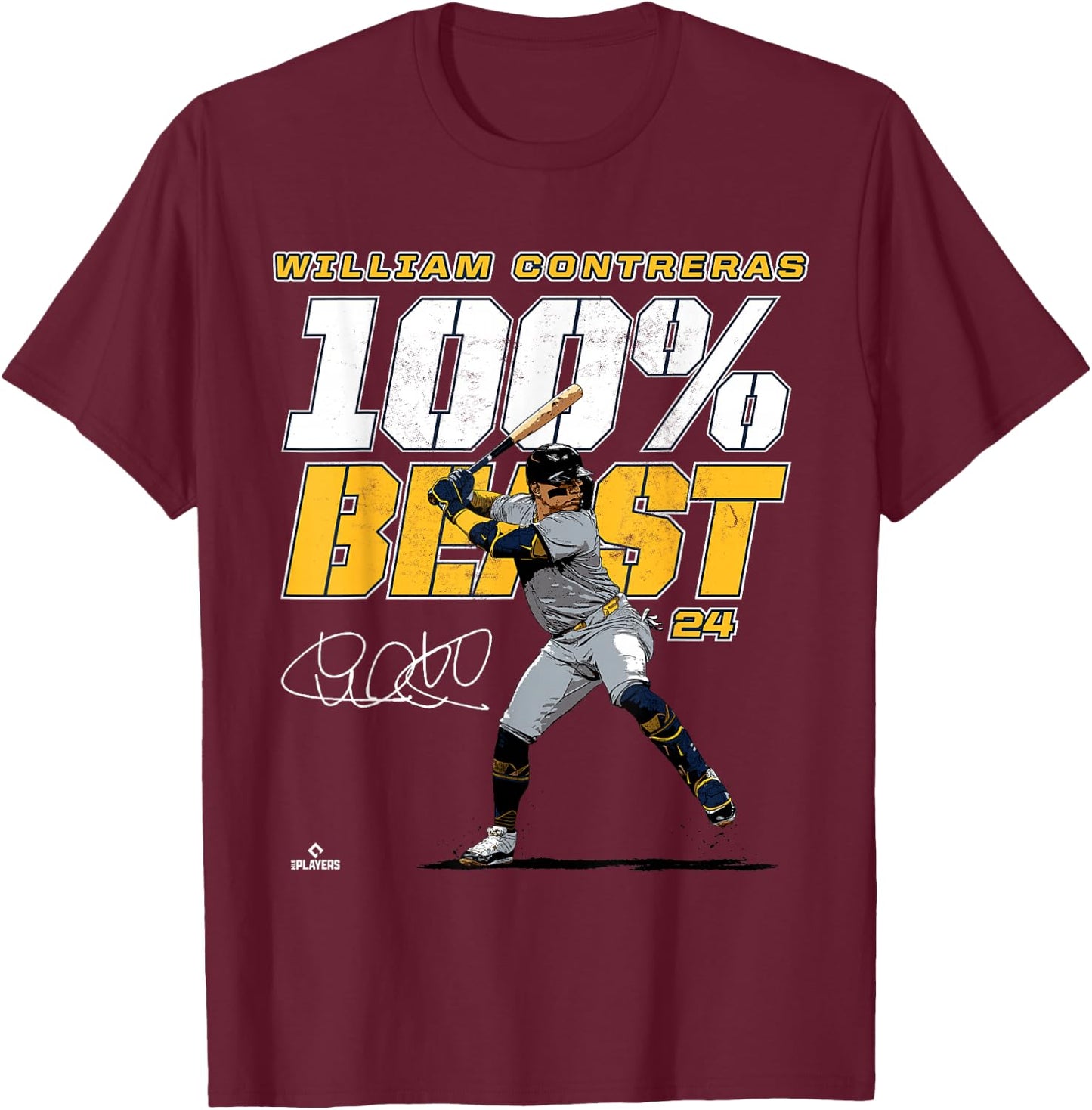 100% Beast William Contreras Milwaukee MLBPA T-Shirt - T-Shirt | Maroon