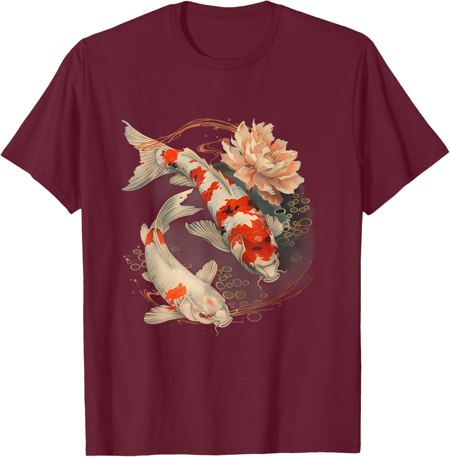 Koi Fish Lotus Japanese Pond Lover Japanese Koi Carp Fish T-Shirt - T-Shirt | Maroon