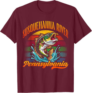 SUSQUEHANNA RIVER, PENNSYLVANIA, a Fishing Retro desifn T-Shirt - T-Shirt | Maroon