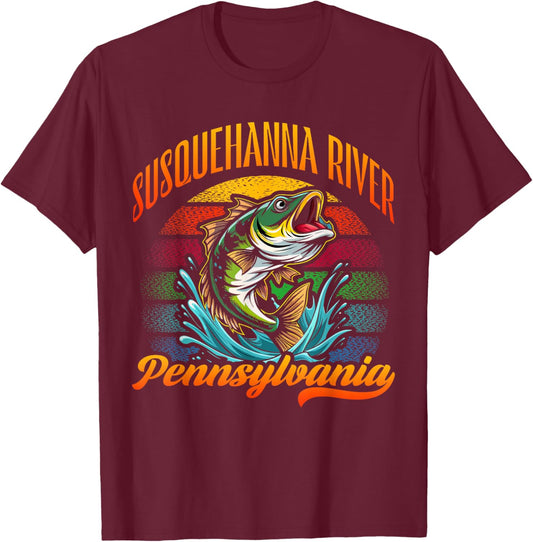SUSQUEHANNA RIVER, PENNSYLVANIA, a Fishing Retro desifn T-Shirt - T-Shirt | Maroon