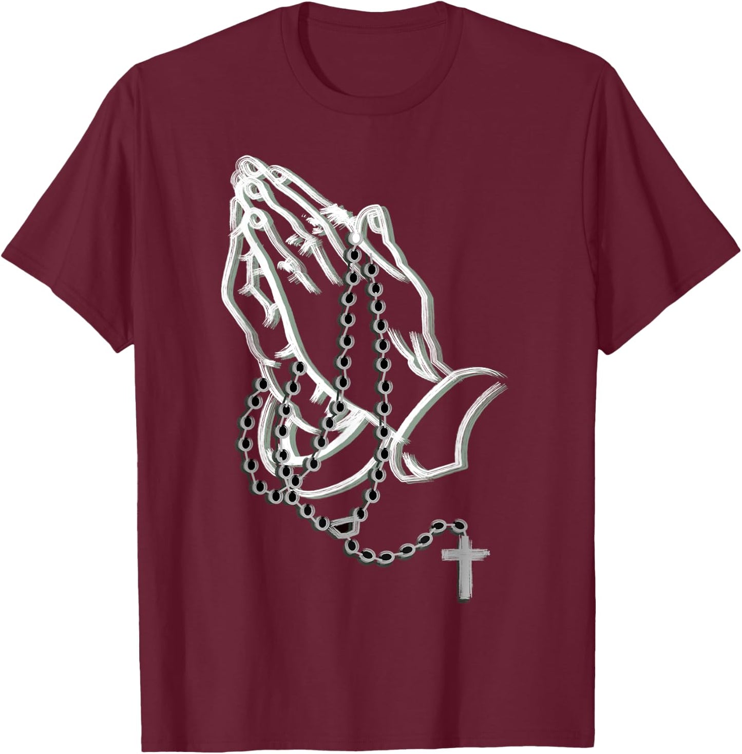 Praying hands with a rosary T-Shirt - T-Shirt | Maroon