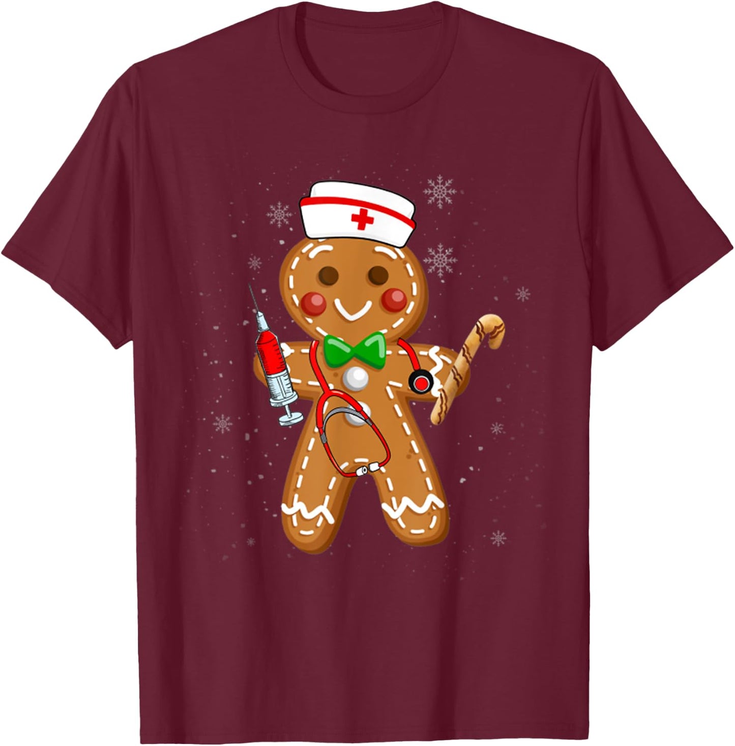 Christmas Gingerbread Nurse Cookie Costume Baking Xmas T-Shirt - T-Shirt | Maroon