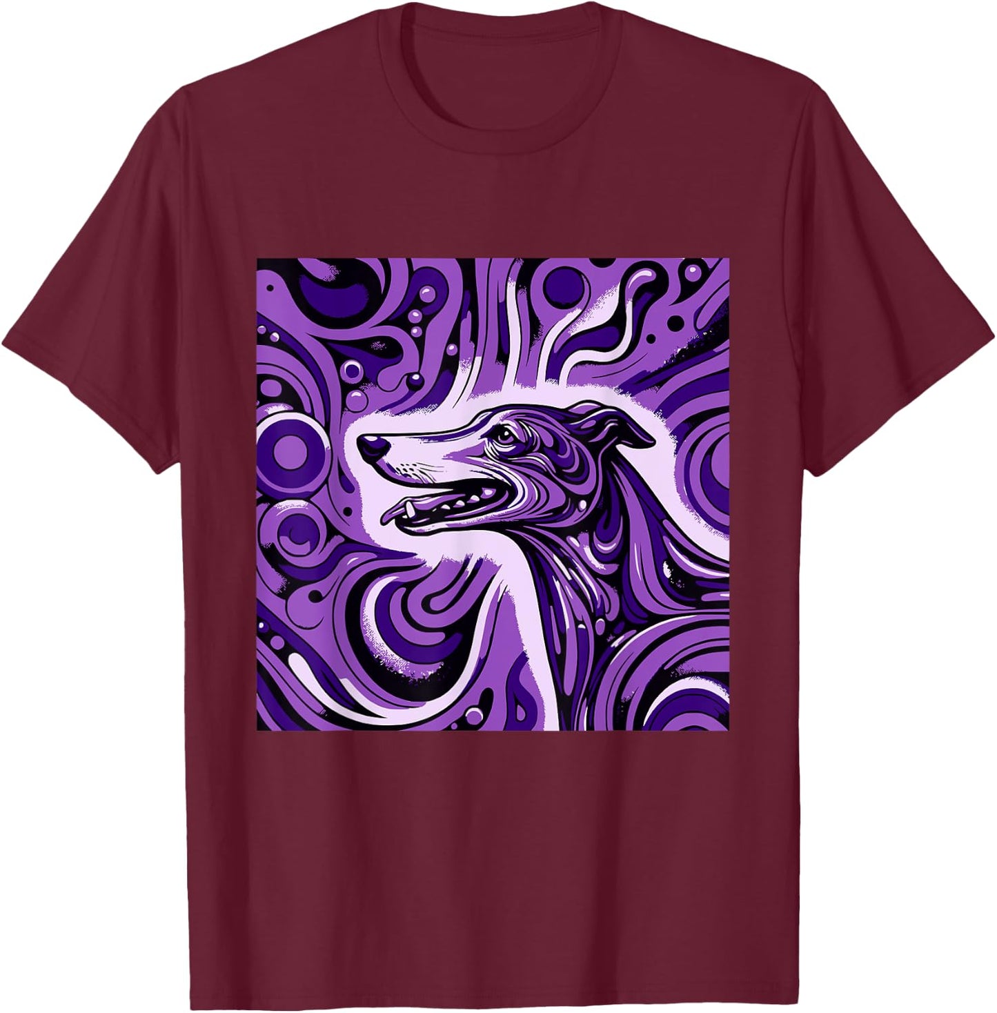 Psychedelic Trippy Rave Purple Dog Greyhound Whippet Women T-Shirt - T-Shirt | Maroon