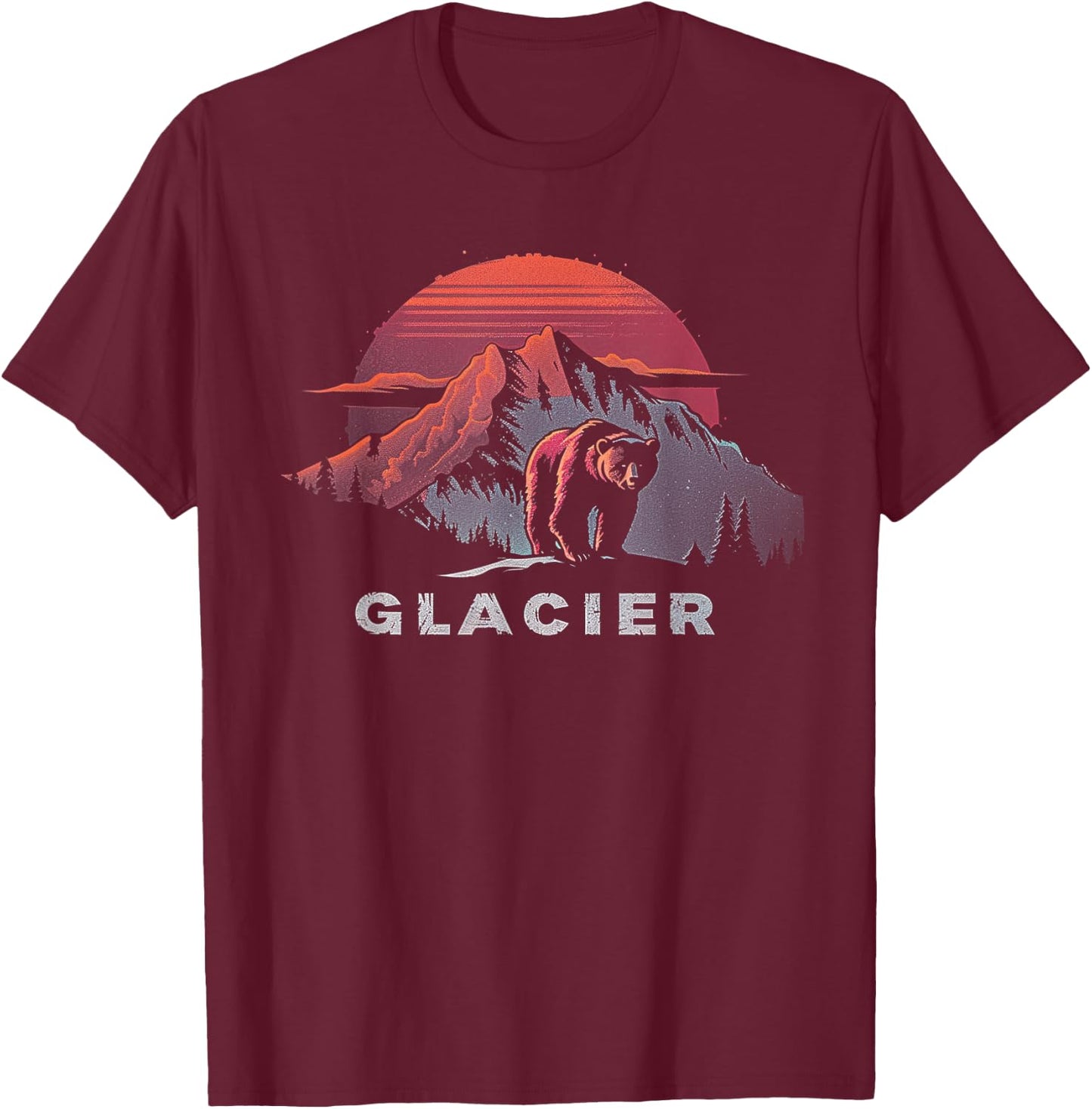 Glacier - US National Park Vintage Men Women Kids Retro T-Shirt - T-Shirt | Maroon